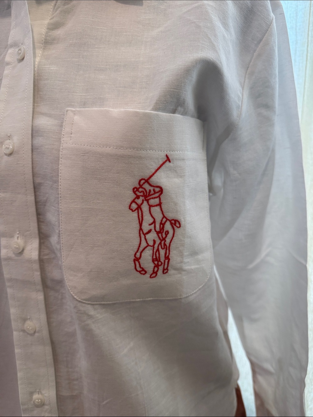 Polo by Ralph Lauren White Button-Up Shirt with Red Pony Pocket Embroidery - Picture 3 of 6